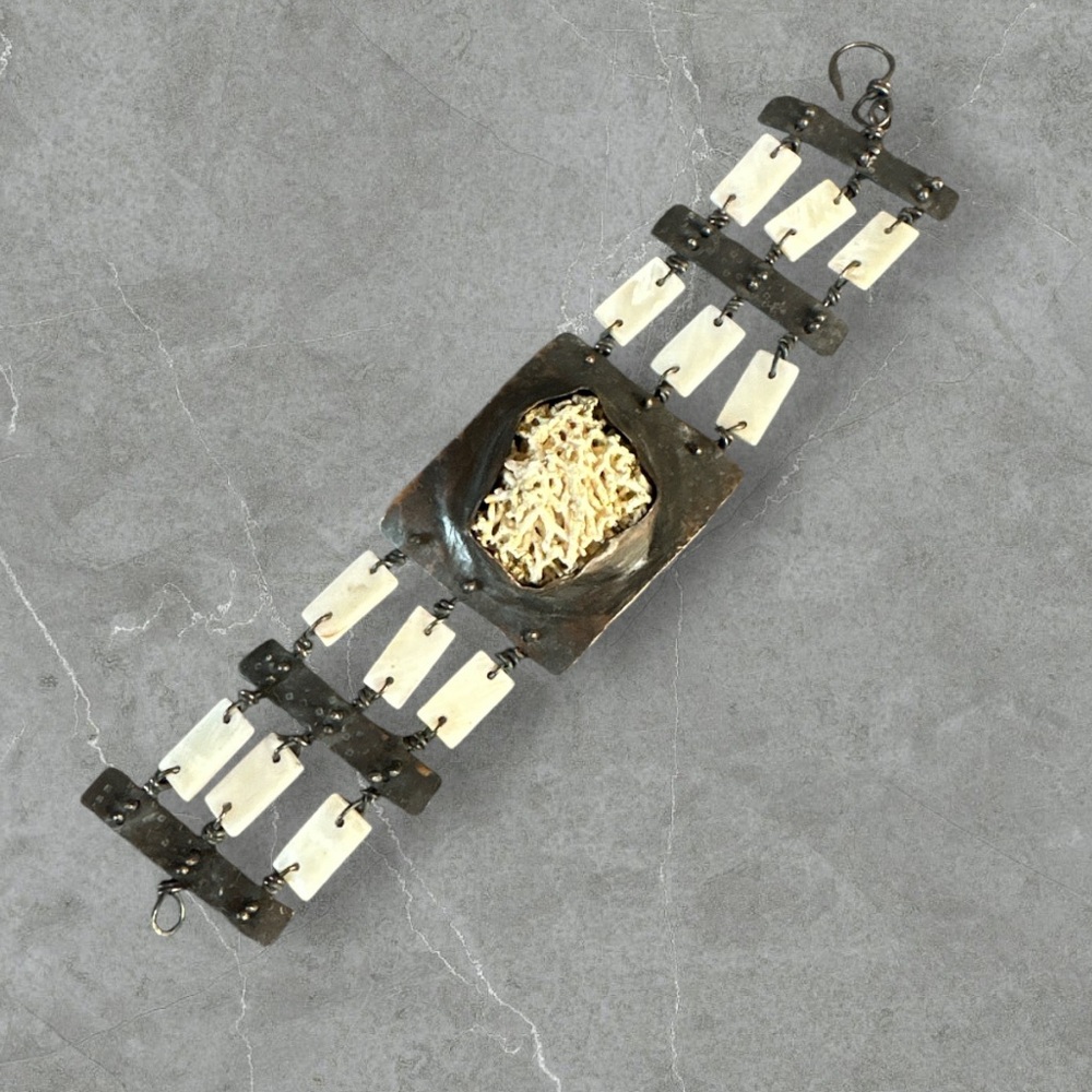 Artisan Hand Crafted mixed media steampunk cuff bracelet 7 inch hook closure